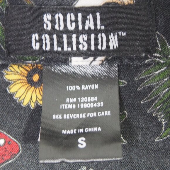Mens Social Collision Mushroom/Bugs Print Rayon Button Up Shirt Size S - Picture 6 of 11